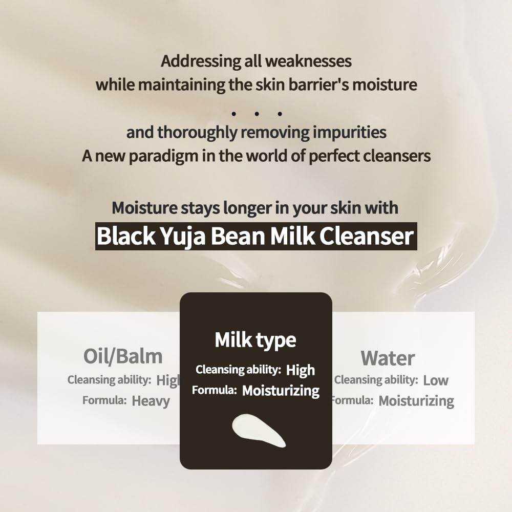 HEVEBLUE Black Yuja Bean Milk Cleanser - Sensitive Skin, Korean Skincare, Vegan, Hypoallergenic, Moisturizing, Hydrating, First Facial Cleansing, Cleansing Milk, K-Beauty, Gentle Face Wash