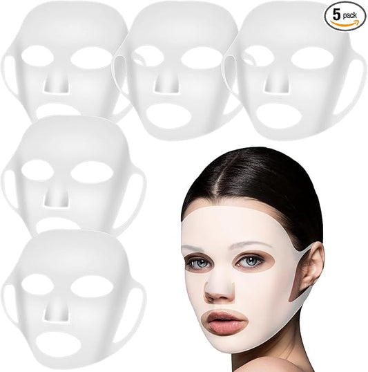 5 Sheets Silicone Face Mask Cover Reusable Moisturizing 3D Facial Mask Holder Prevent Evaporation Falling Transparent Skincare Beauty Ear-Hook Loops Cryo Rubber Face Mask Spa Tool (Transparent)