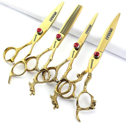 professional haircut scissors rose gold high hardness sharp 440c hairdresser hairstyle trim and hair sparse (6+7 inch 4pc)