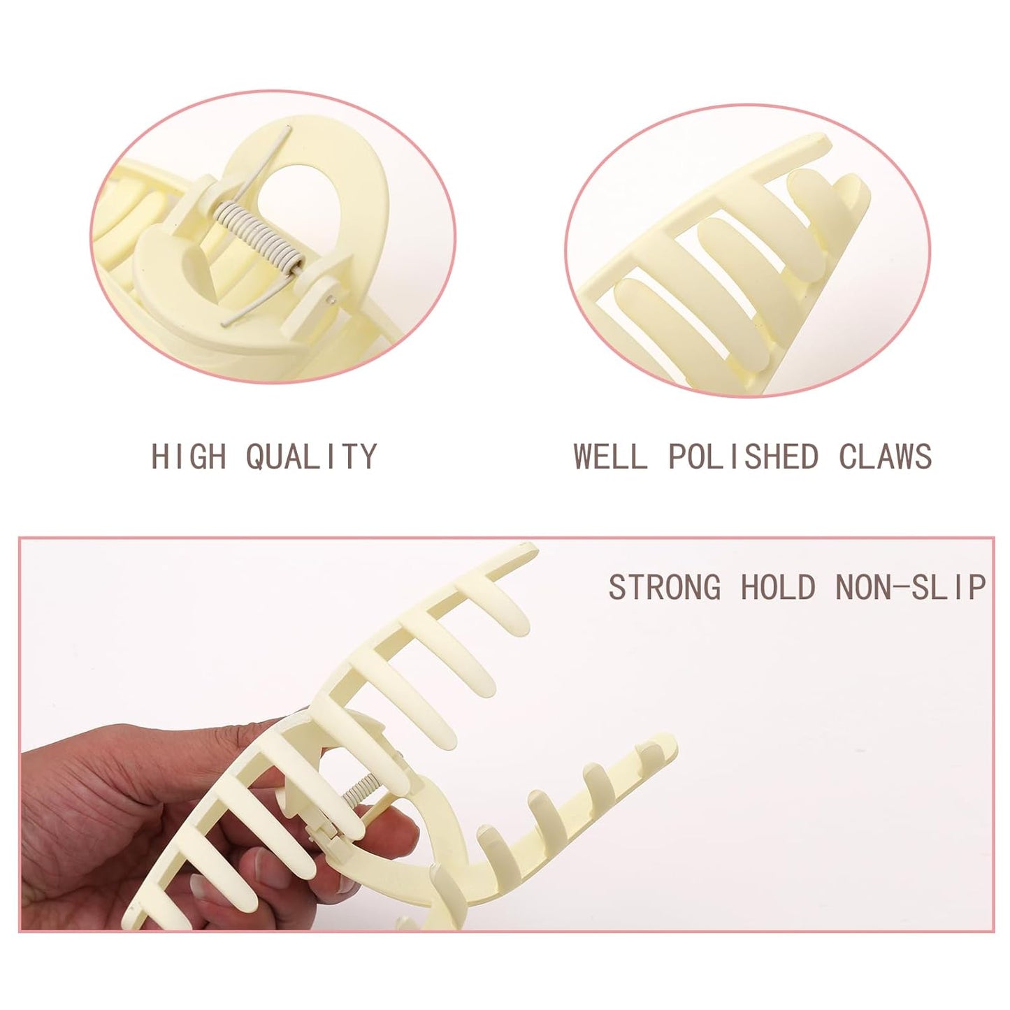 4 Pack Xl Jumbo Claw clips, 6Inche Extra Large Claw Clips for Thick Hair and Long Hair, Oversized Matte Non-slip Butterfly Hair Clips for Women, Big Strong Hold Jaw Clip,white Color