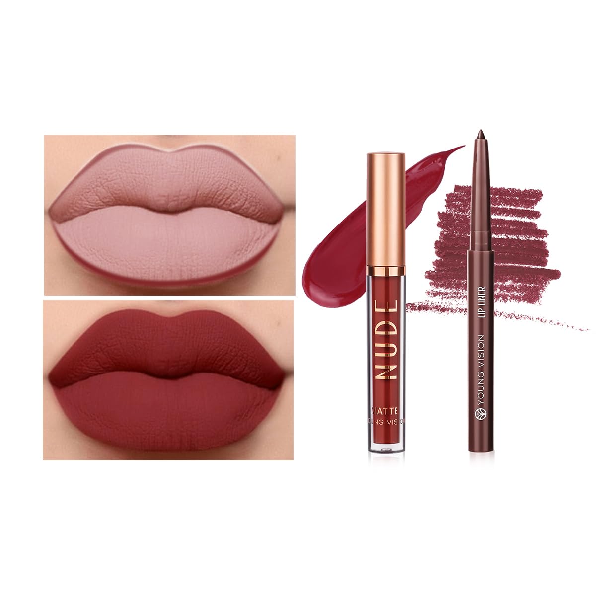 YOUNG VISION 6 Colors Matte Lipstick & Lip liner Combo Set, Matte Lip Makeup Srt - Durable, Waterproof, Long Wear, Cruelty Free for Girls, Women, Beginners Teenagers