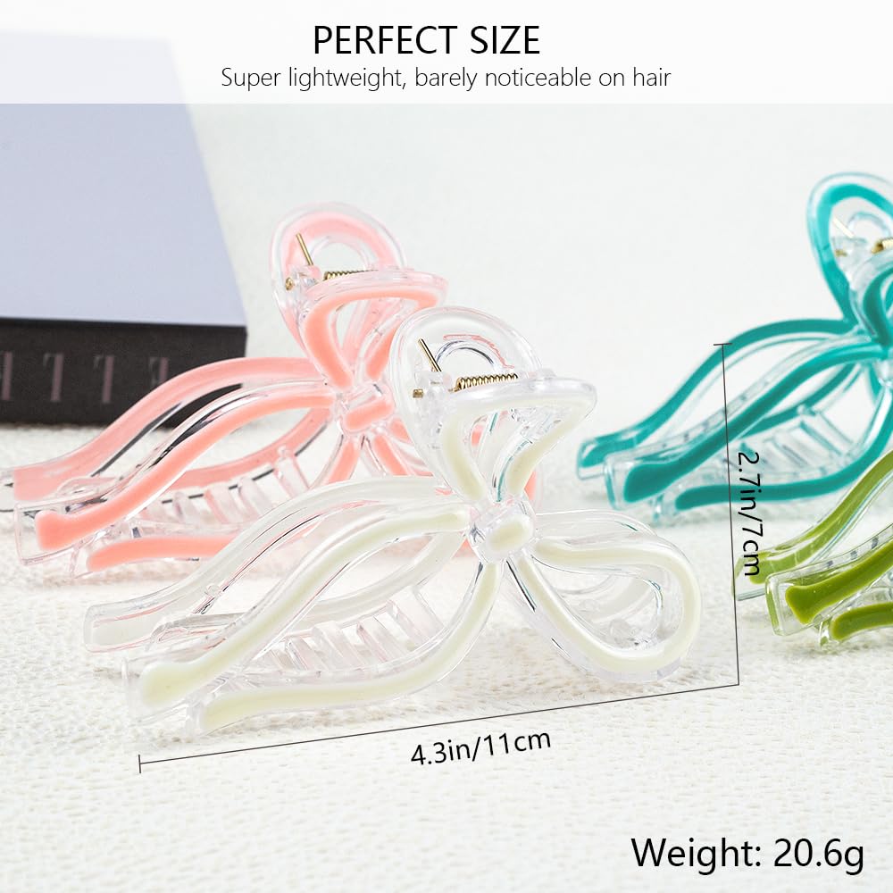 4PCS Colorful Bow Hair Claw Clips Cute Elegant Butterfly Hair Accessories Acrylic Fashion Hair Clips Nonslip Butterfly Clips Hair Styling Accessories for Women (Pink White Blue Green)