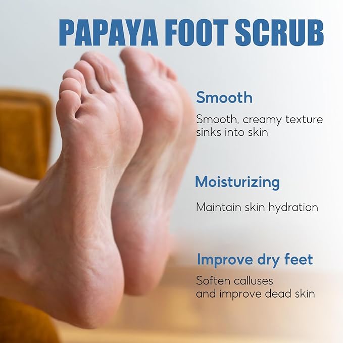 Foot Scrub, Natural For All Body Exfoliation, Dead Skin Remover, Moisturize And Nourish Your Dry Rough Feet, Make Your Feet Smooth And Soft (6 oz, Papaya)