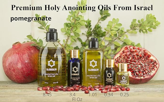 Pomegranate Anointing Oil from Israel, Holy Spiritual Oils Bottles from Jerusalem Blessed, Handmade with Natural Ingredients and Blessed for Wedding Ceremony, Religious Use, 3.4 Fl Oz