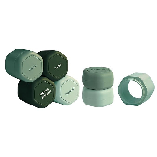 Cadence Travel Containers - Full Skincare Set - Magnetic Travel Capsules - 2 Small (0.56oz), 4 Medium Capsules (1.32oz), & Extender (1.43oz) with Multiple Labels for Better Organization - Evergreen