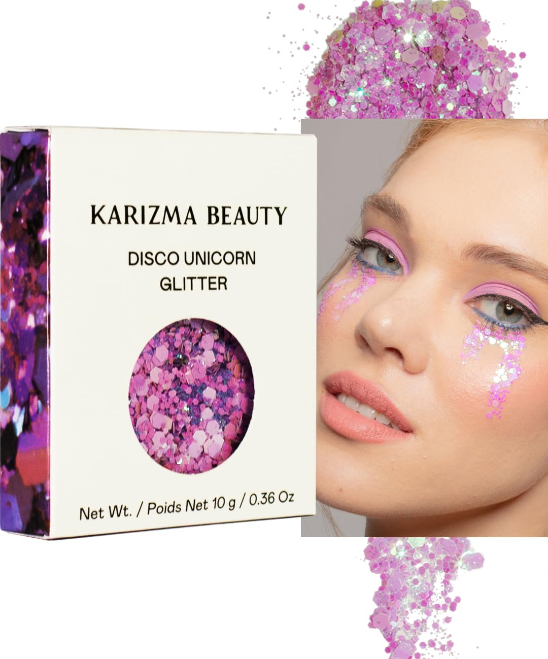 KARIZMA Disco Unicorn Body Glitter. 10g Chunky Face, Hair, Eye and Body for Women. Rave Festival Accessories, Cosmetic Makeup. Loose Set