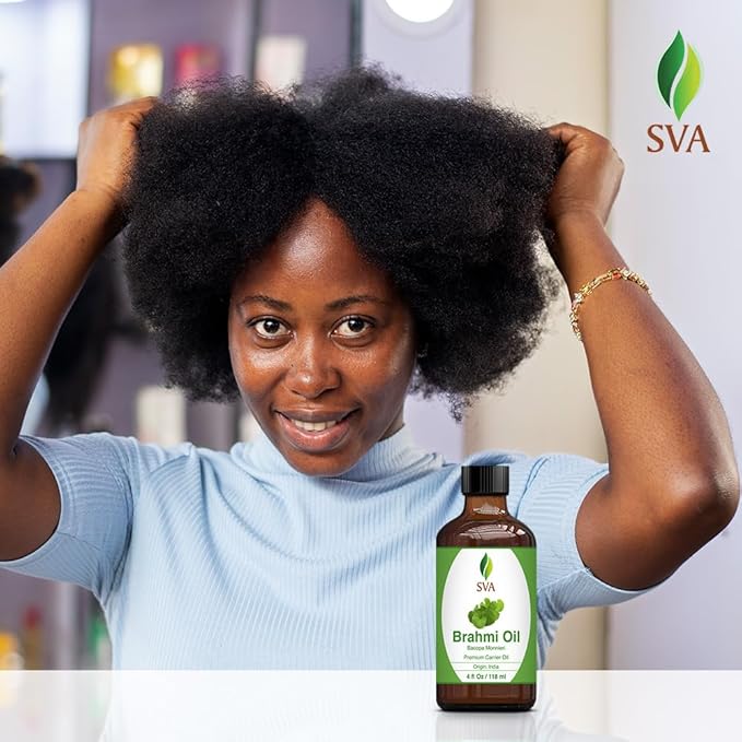 SVA Brahmi Oil - 4 Fl Oz – 100% Natural Cold Pressed Brahmi Oil - for Face, Skin Care, Hair Care, Scalp Massage & Body Massage – Carrier Oil with Dropper