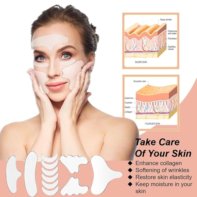 Neck Wrinkle Patches Reusable Chest Wrinkle Pads - 11 pcs Anti Wrinkles pads Silicone face patches for Skin Lines Prevention,Overnight Wrinkle Remover while Sleeping…