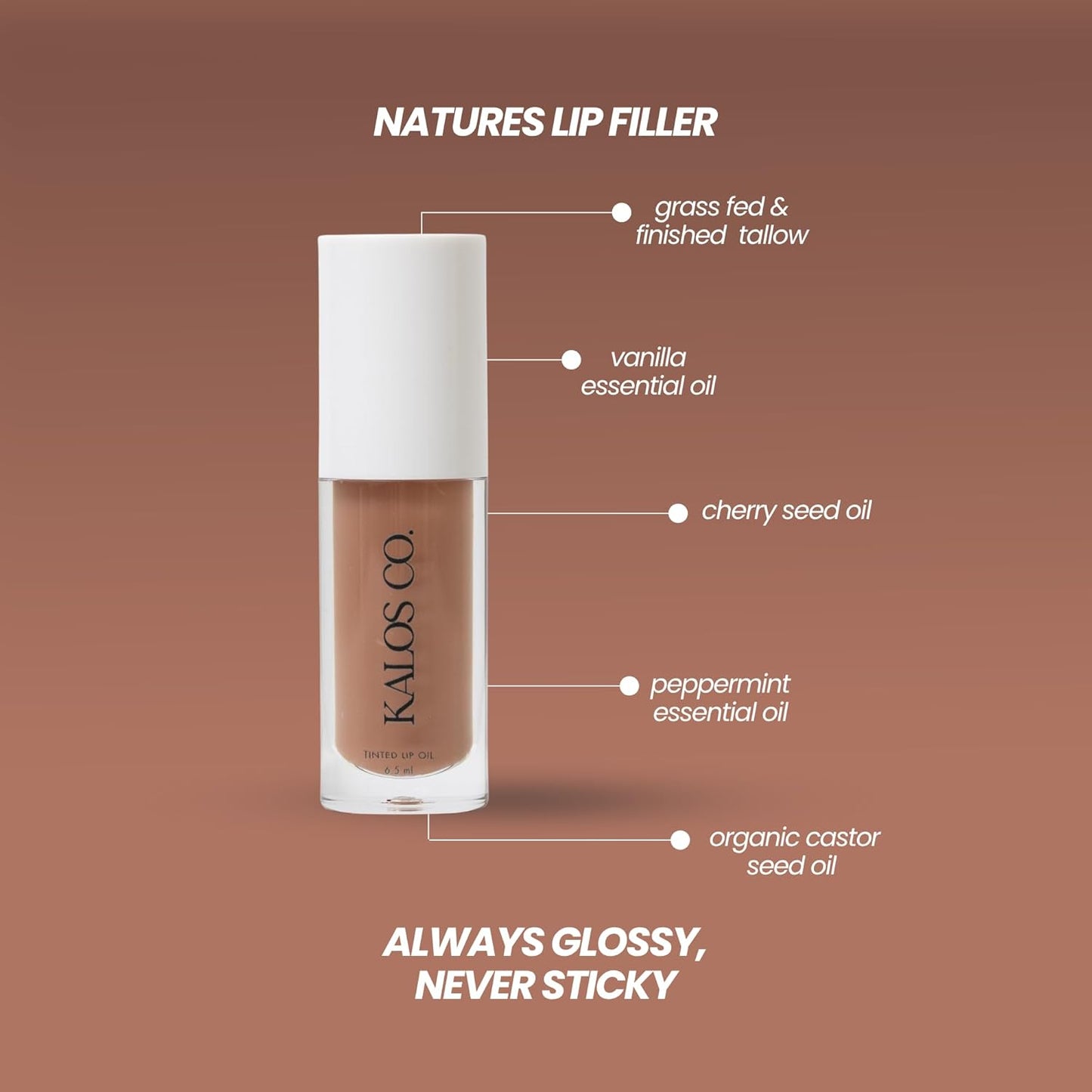 Tinted Lip Oil with Tallow & Lanolin – Hydrating Balm-Gloss Hybrid with Cherry Seed Oil & Castor Oil – Natural Mineral Pigments, Nourishing Moisture, Non-Sticky Shine (5 Shades) (Bare)