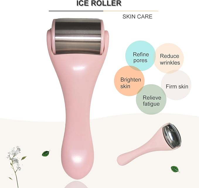 Ice Roller for Face, Ice Rollers 2 Pcs, Face Roller for Face Massager, Ice Face Roller for Wrinkles,Puffiness, Migraine Relief, Mini Eye Roller for Eyes Dark Circles (Pink)