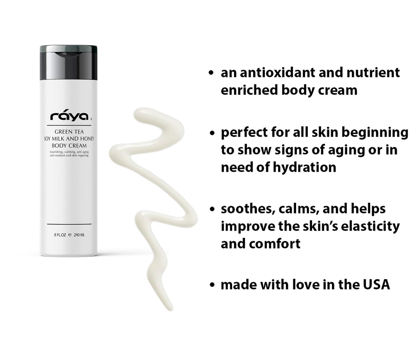 Raya Green Tea, Soy Milk, and Honey Body Cream 8 oz (S-523) | Nourishing, Calming, and Anti-Aging Body Cream | Protects and Refines Skin