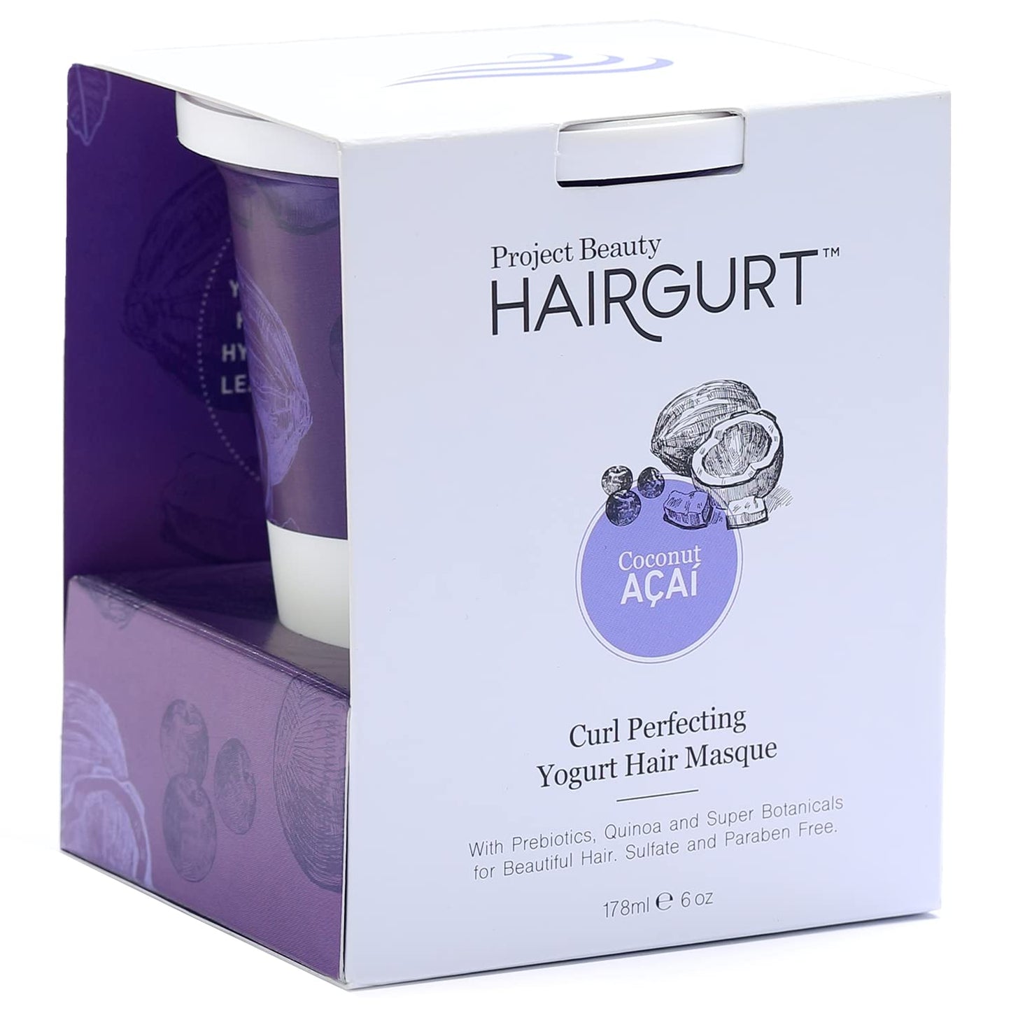 Coconut Acai Curl Perfecting Yogurt Hair Mask for Curly and Wavy Hair – Deep Conditioning Treatment with Natural Yogurt - Coconut and Acai – Defines, Hydrates and Tames Frizz -Sulfate-Free - 6 oz