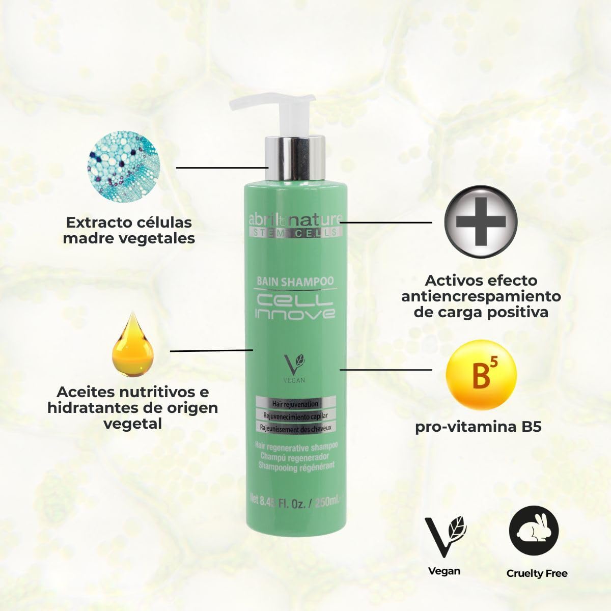 abril et nature - Cell Innove - Professional Hair Shampoo - Youthful, Healthy, and Shiny Appearance - Hair Treatment with Plant Stem Cells - Regenerates and Rejuvenates the Hair Fiber - 1000 ml