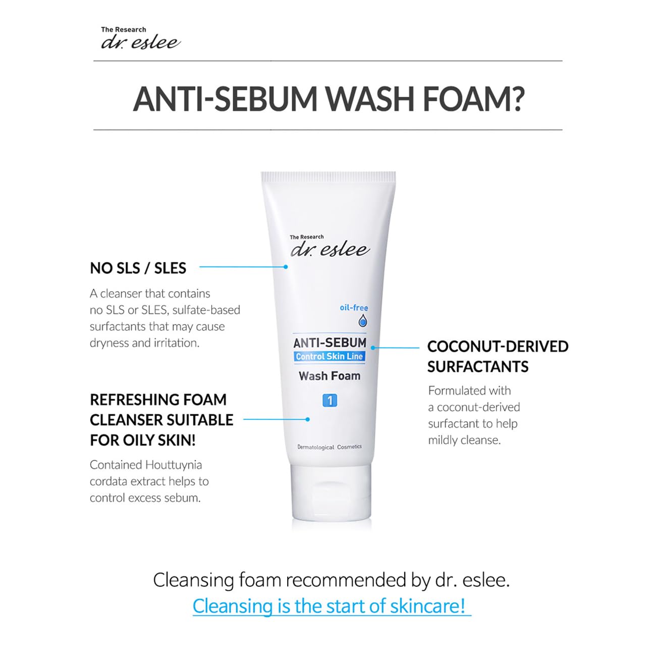 Anti-Sebum Foaming Facial Cleanser for Oily Skin - 100ml - Non-Irritating Dermatological Face Wash Cleansing Foam - Controls Excess Sebum, Soothes Irritation, Sulfate-Free, Korean Skin Care