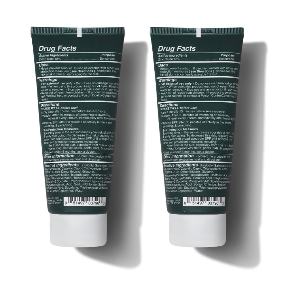 TANRI Mineral Sunscreen SPF30; Reef Safe Sunscreen for Face & Body, Zinc Oxide with Zero White Cast, SPF30 Sunblock for Hiking, Running and Outdoor Sports; 3 fl. oz. (2-Pack)