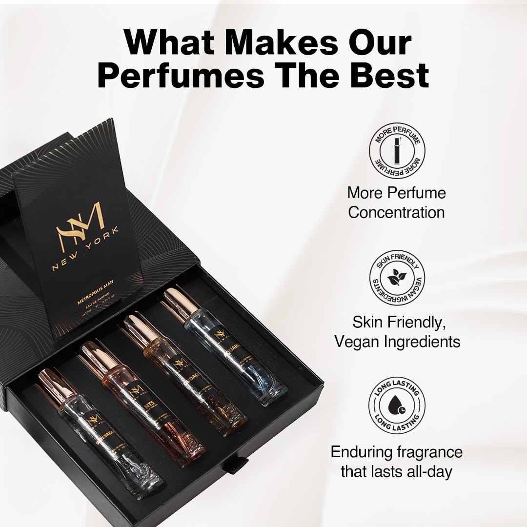 NOURISH MANTRA NM New York Metropolis Man Luxury Perfume Set Of 4 | Premium Luxury Perfumes | birthday gift for men | Perfume For Men long lasting smell | 15 ml Each