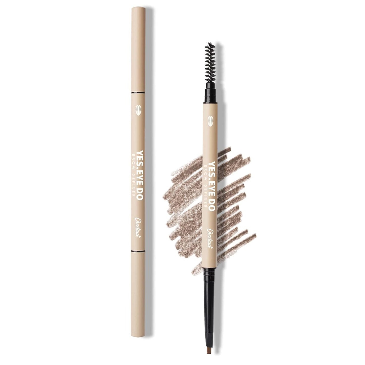 Eyebrow Filler Pencil Brown, Dual-sided Eyebrow Microfilling Pen with Spoolie Brush, Automatic Long Lasting Eyebrow Pencil for Women, Create Hair Like Stroke for Brow Lamination, Chestnut, YES.EYE DO