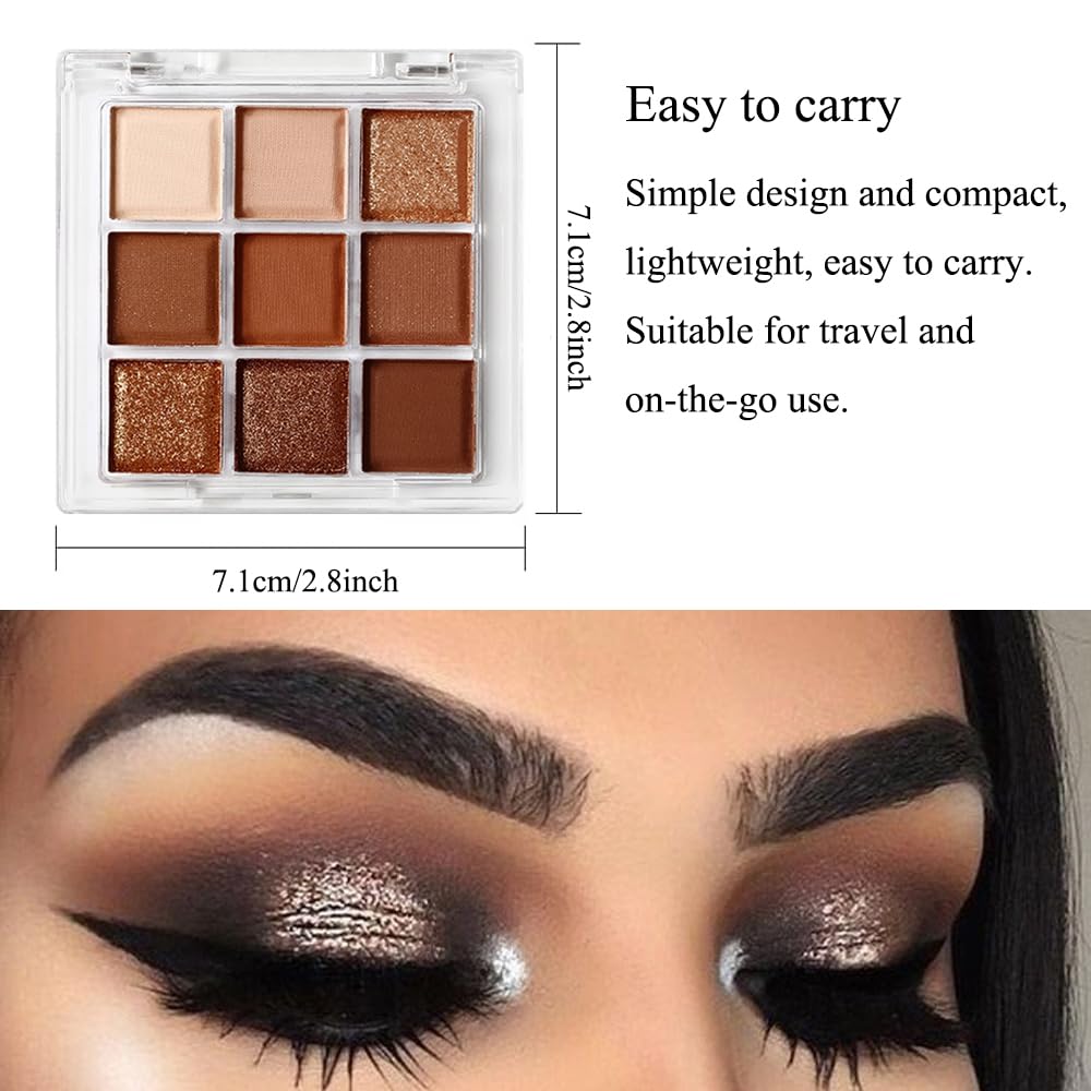 Neutral Nude Brown Eyeshadow Palette, 9 Colors Glitter Matte Eye Shadow Palette Makeup, Rose Gold Dark Brown Bronze Eyeshadow Palette, Highly Pigmented Waterproof Chocolate Eyeshadow Palette