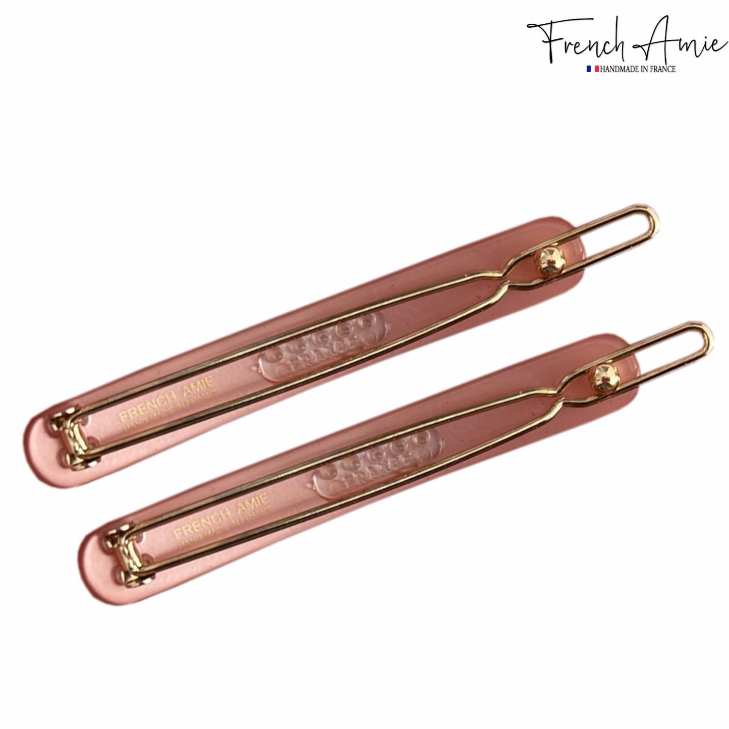 French Amie Rounded Oblong 2.5" Cellulose Side Hair Clips (Set of 2) – Handmade French Tige Boule Slide in Pink Barrettes for Girls & Women – Blush Pink