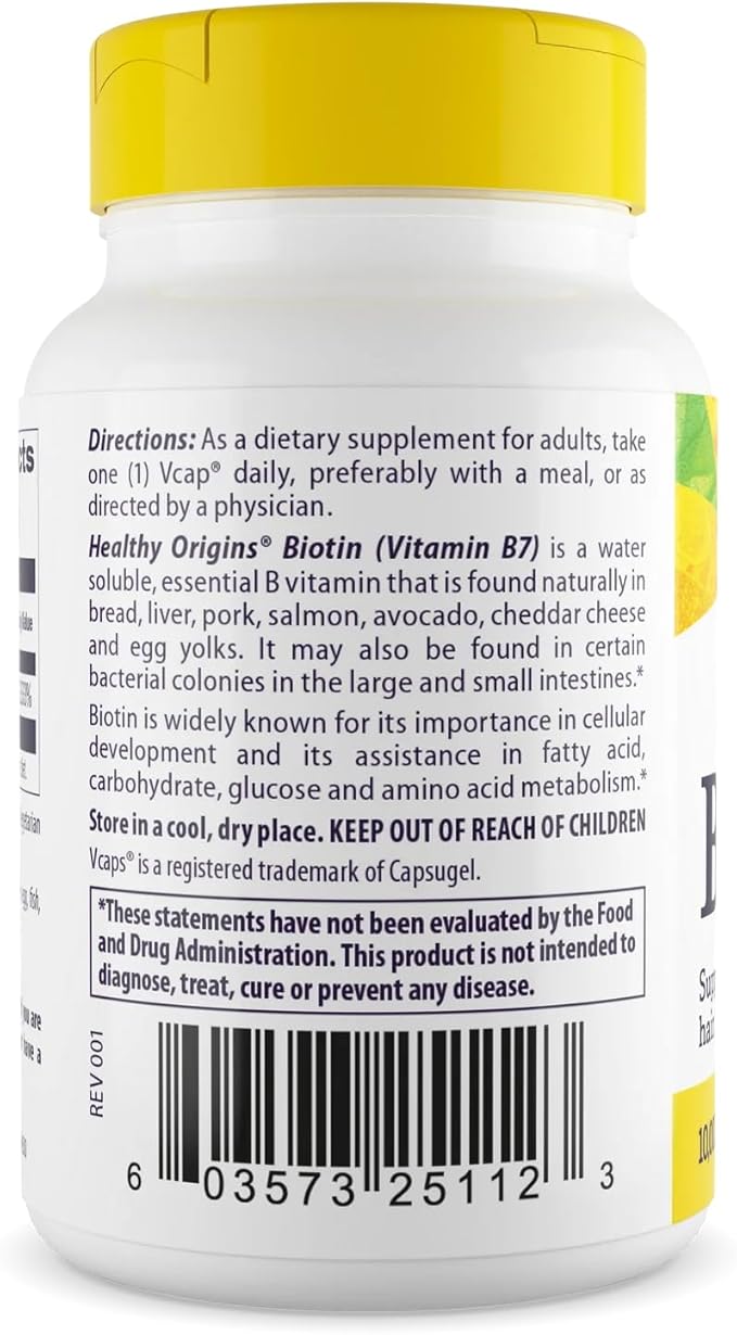 Healthy Origins Biotin 10,000 mcg (USP Grade, Non-GMO, Gluten Free, Hair Support, Nail Support), 360 Veggie Caps