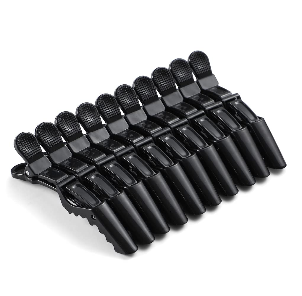 10pcs/set Multicolor Croc Clips Transparent Plastic Hairdresser Clips Hair Styling Sectioning Barrettes Professional Non Slip Alligator Clips Salon DIY Accessories Hairpins (10pcs-Black-1)