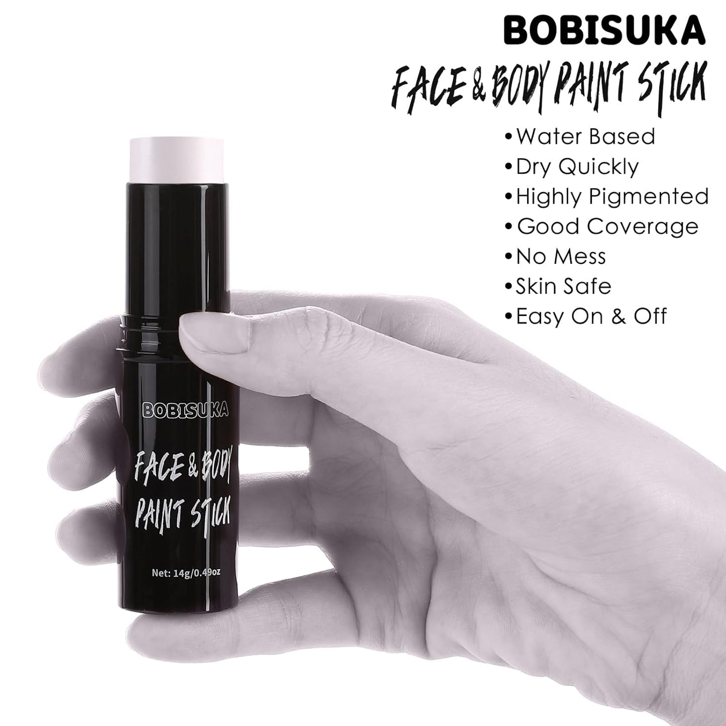 BOBISUKA Alabaster White Face Body Paint Stick White Eye Black Sticks for Sports Water Based Face Painting Kit Quick Drying Foundation Makeup for Halloween Clown Skeleton Joker Cosplay SFX Costume