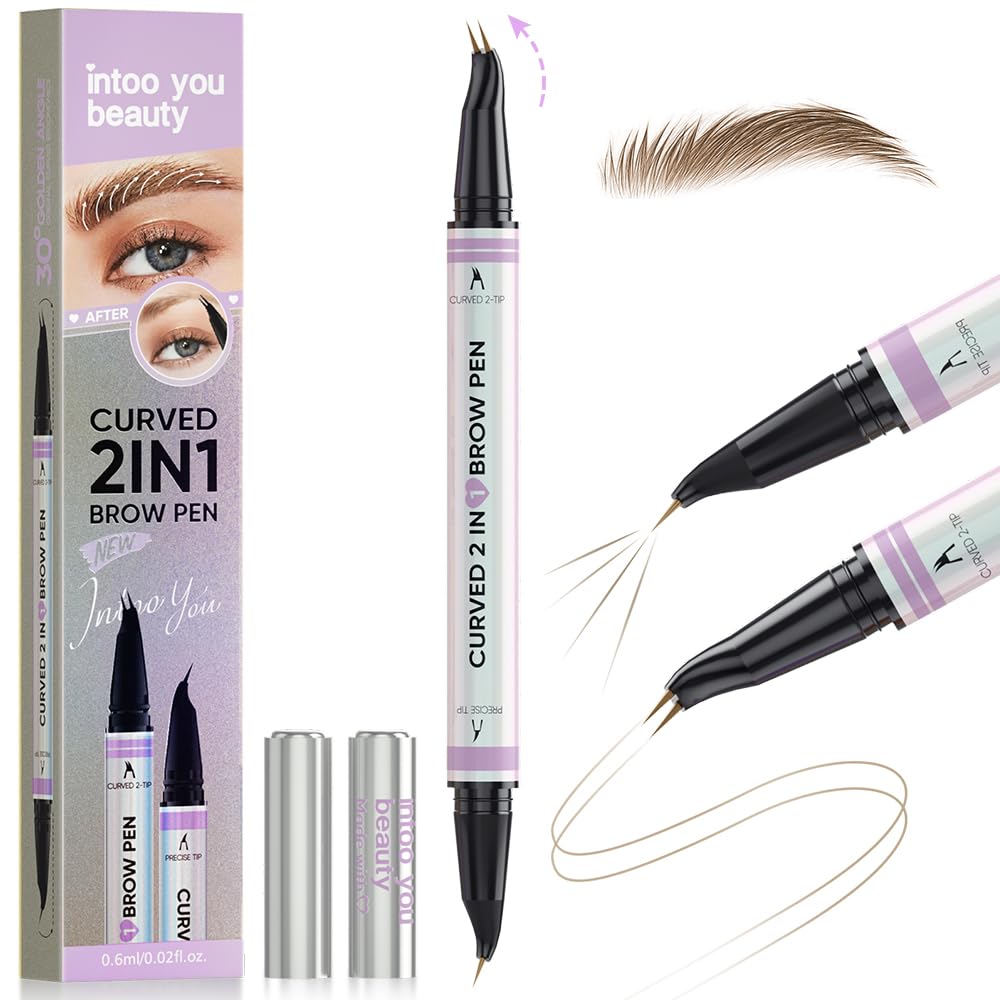 30° Curved Eyebrow Pencil, Magic 2 in 1 Eyebrow Pen Pro, Waterproof Eye Brow Pen with 2 Tips, Vivid Microblading Brow Pencils for Women, Last All Day Makeup (Brown)