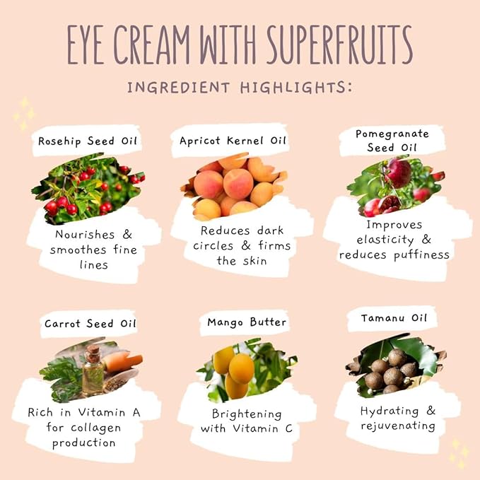 Taspen's Organics Hydrating Eye Cream with Super Fruits- for Dark Circles, Puffiness & Fine Lines - Brightening & Firming - Cruelty-Free