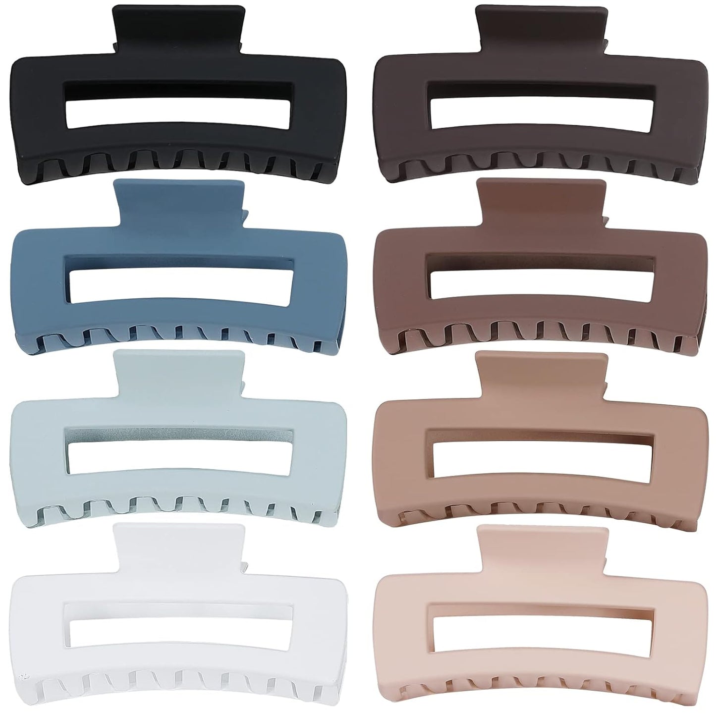 Large Hair Claw Clips - 8 Pcs Rectangle Big Claws for Thick Hair - Non-Slip Acrylic Banana Jaw Clips - Women & Girls (Blue, Brown)
