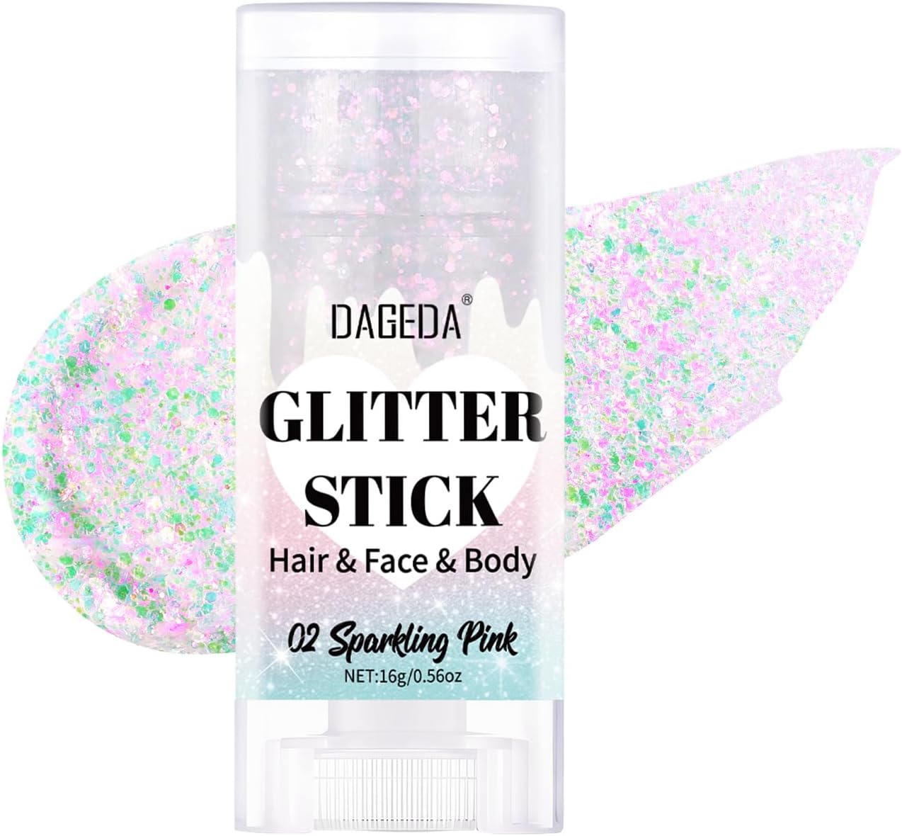 DAGEDA Sparkling Pink Body Glitter Stick,Sparkly Face Glitter Makeup,Holographic Hair Glitters Mermaid Makeup Rave Outfits for Women, Shimmer Face Paint Stick Singer Concert Accessories