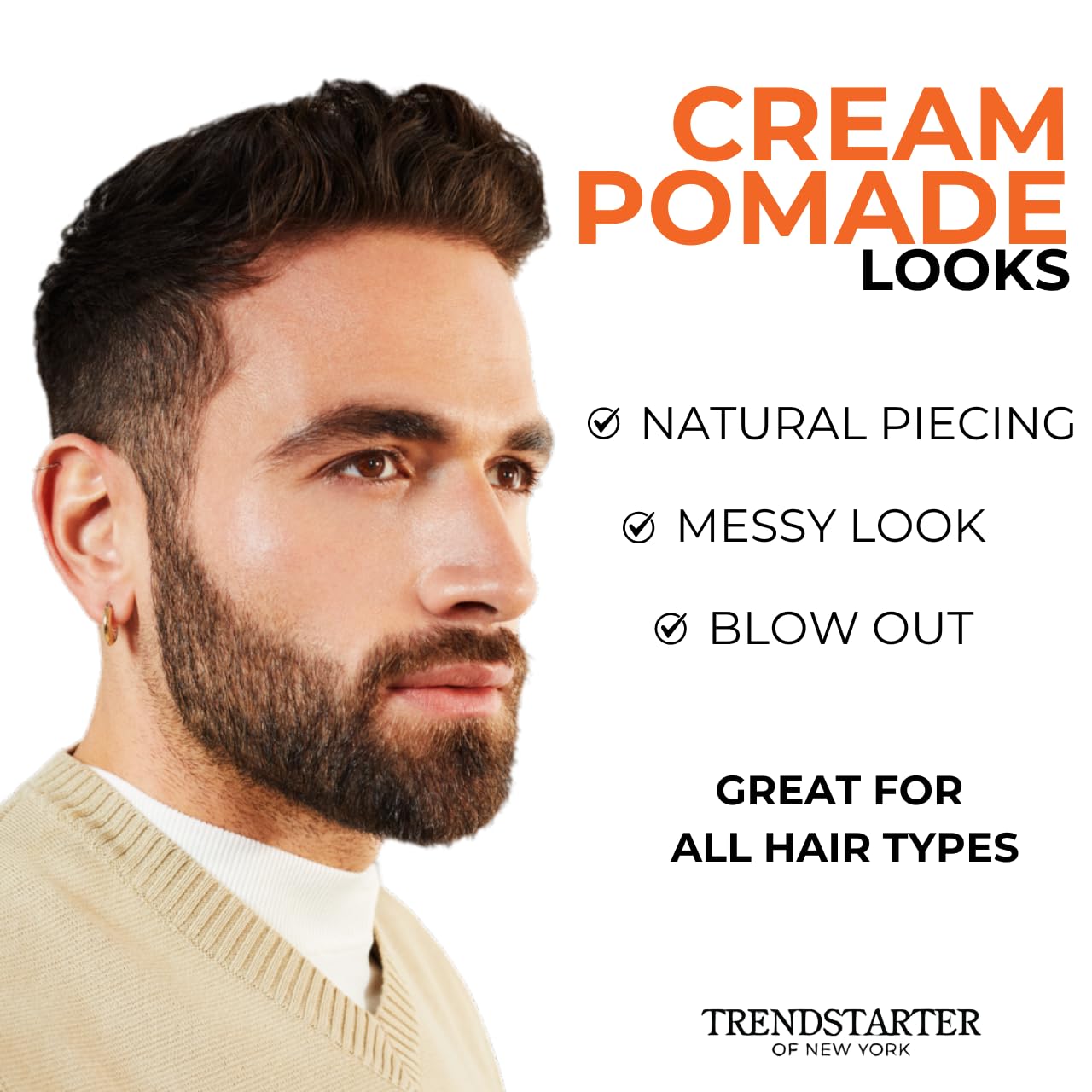 TRENDSTARTER - CREAM POMADE (4oz) - Medium Hold - Low Shine - Water-Based All-Day Hold Premium Hair Styling Pomade Putty Products