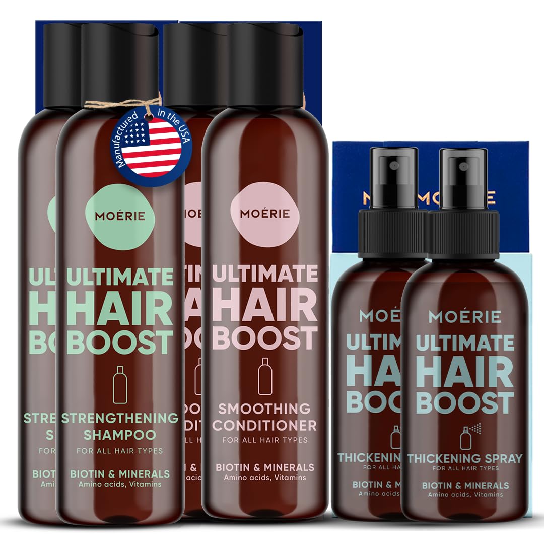 Moerie Mineral Shampoo and Conditioner Plus Hair Growth Spray Set – Ultimate Hair Care Pack – For Longer, Thicker, Fuller Hair - Volumizing Hair Care Products – Paraben & Silicone Free - Double Set