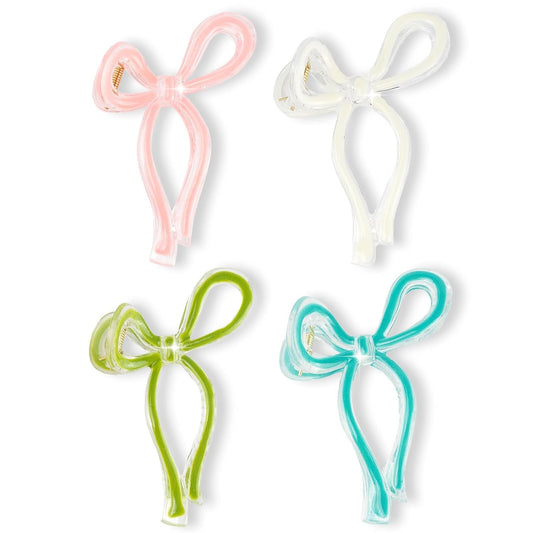 4PCS Colorful Bow Hair Claw Clips Cute Elegant Butterfly Hair Accessories Acrylic Fashion Hair Clips Nonslip Butterfly Clips Hair Styling Accessories for Women (Pink White Blue Green)