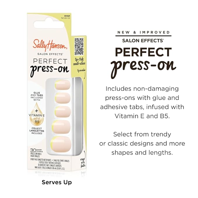Sally Hansen Instant Cuticle Remover & Salon Effects Perfect Press-On Nails, 30 Designs, Nail Glue & Tabs