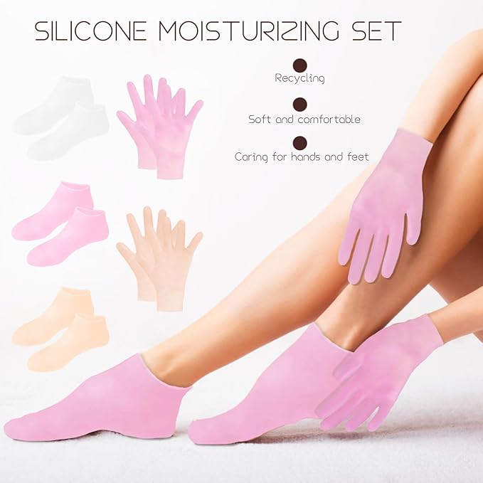 Jolbndcv 5 Pairs Silicone Moisturizing Glove Socks Silicone Gel Spa Socks Pedicure Socks Foot Care Silicone Aloe Socks for Foot Hand Softening