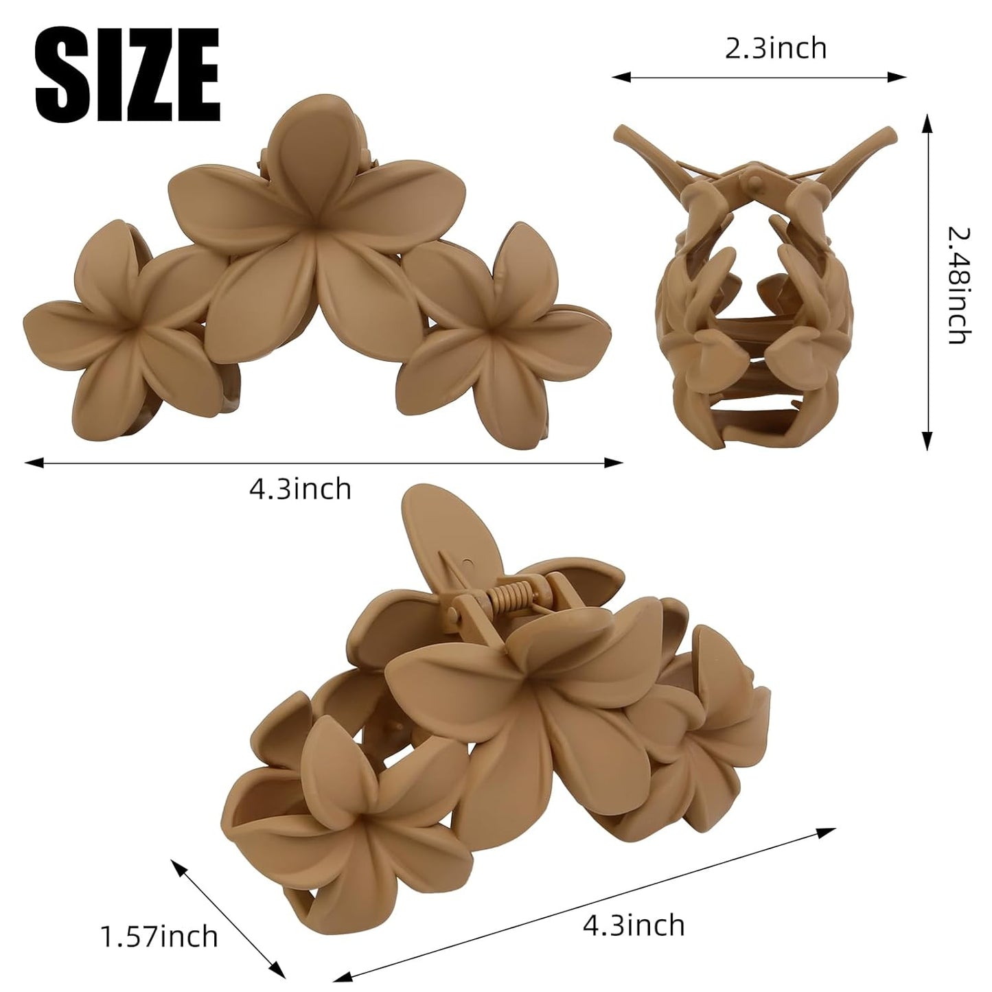 Hawaiian Plumeria Flower Hair Clips for Women Large Matte Claw Clips for Girls Non-Slip Claw Clips for Thick and Thin Hair Strong Hold Beach Hair Accessories 4 PCS