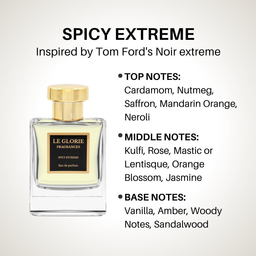 Inspired by T ford's Noir extreme, Spicy Extreme EDP, Long Lasting 12-14 Hours Perfume Spray for Women, Men, Unisex, All Skin Types, Cruelty Free - 0.33 oz 10 ml