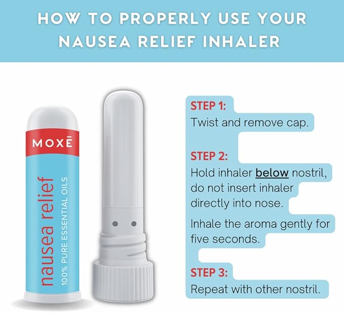 MOXE Nausea Nasal Inhaler Sticks, All Natural Essential Oil Blend, Ginger, Cardamom, Peppermint, Sweet Orange, Upset Stomach, Headaches, Easy-to-Use Portable Aromatherapy, Made in USA, 3 Pack