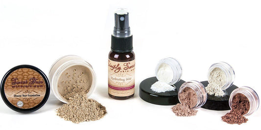Starter Set w/Setting Spray Mist (Warm Neutral Shade-Most Popular) Mineral Makeup Kit Bare Face Matte Sheer Foundation Cover
