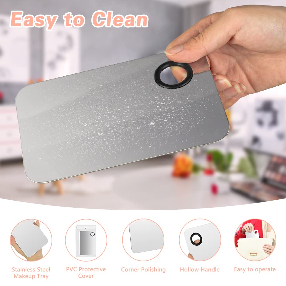 3PCS Stainless Steel Makeup Mixing Palette With Spatula - Professional Cosmetic Artist Tool for Eye Shadow, Eyelash, Nail Art, Foundation