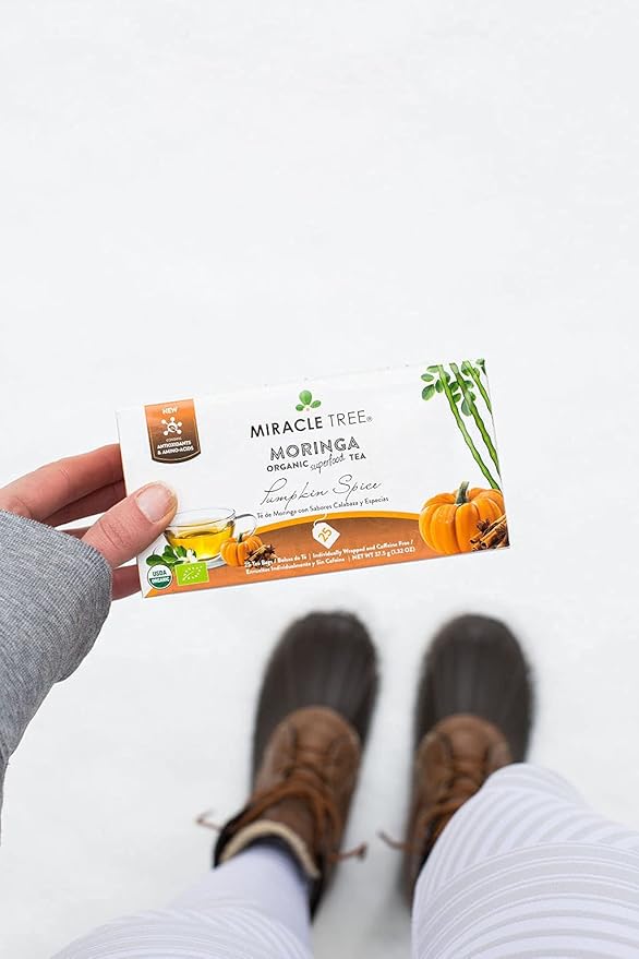 Miracle Tree - 6 Count of Organic Moringa Superfood Tea, 25 Individually Sealed Tea Bags, Pumpkin Spice (Keto, Detox, Energy/Immunity Booster, Vegan, Gluten-Free, Organic, Non-GMO, Caffeine-Free)