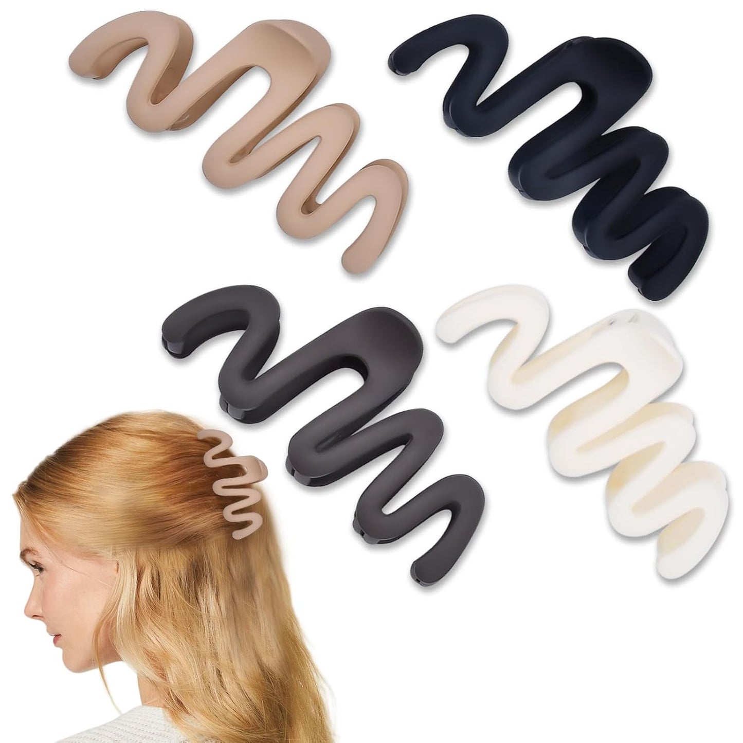 4PCS Large Hair Clips, 4.5" Non-Slip Hair Claws for Women, Matte Claw Clips for Thick Hair&Thin Hair, Hair Styling Accessories（Black & Light Coffee & Blue & White）