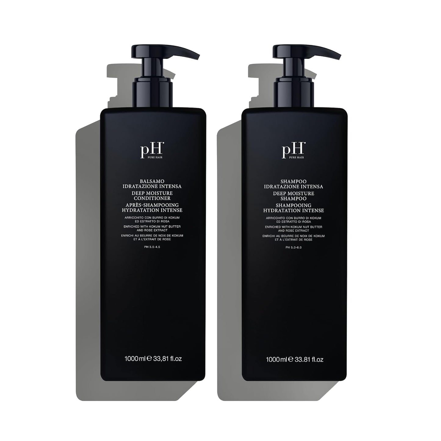pH PURE HAIR Deep Moisture Shampoo & Conditioner Set - Moisturizing Formula For Dry Damaged Hair - Enriched with Kokum Nut Butter and Rose Extract 33.8 Oz (Pack of 2)