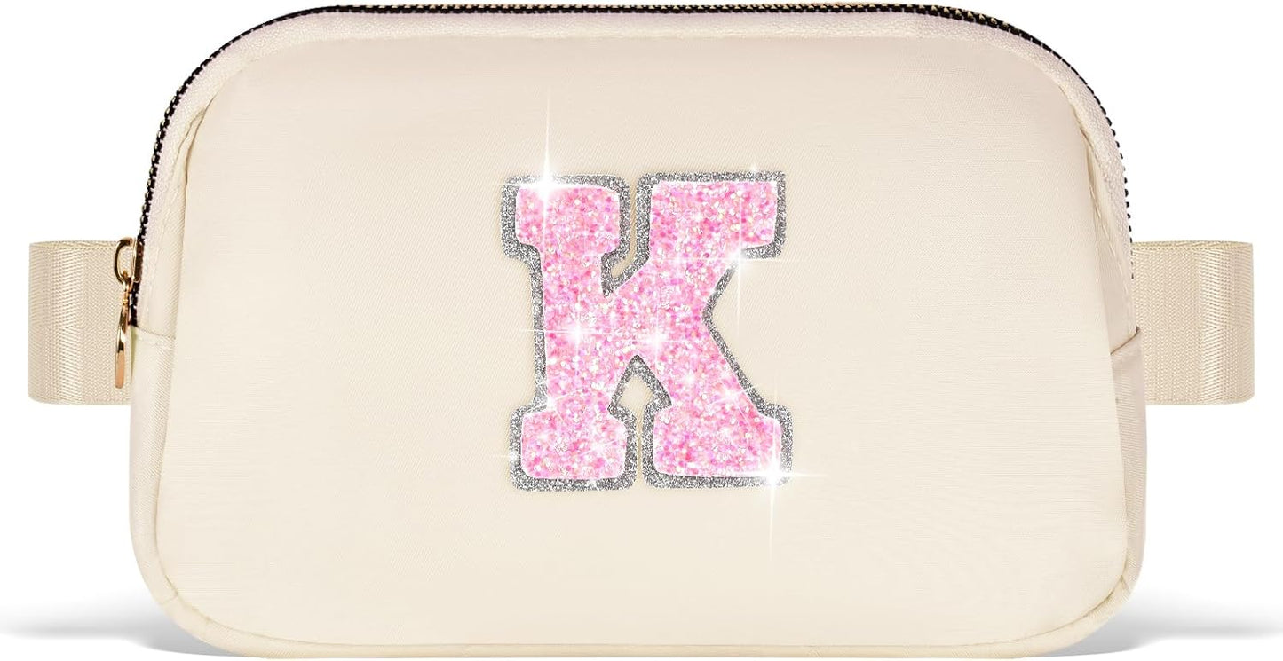 Fanny Pack Belt Bag Crossbody Bags with Initials Letter Patch Trendy Stuff for Teens Cute Stuff Birthday Gifts for Teenager Girls | Khaki,Initial K