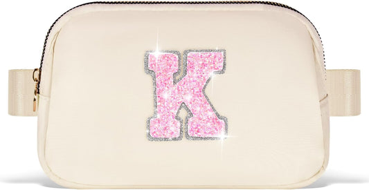 Fanny Pack Belt Bag Crossbody Bags with Initials Letter Patch Trendy Stuff for Teens Cute Stuff Birthday Gifts for Teenager Girls | Khaki,Initial K