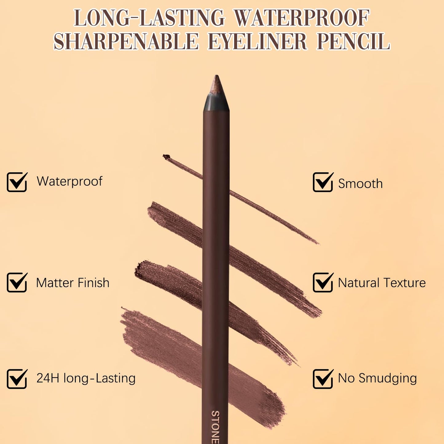Persona Eyeliner Pencil Waterproof,24 Hr Waterproof Eyeliner Duo Sharpenable Eye Pencil,Long Wearing and Water Resistant,Smooth and Easy to Color (Stone)