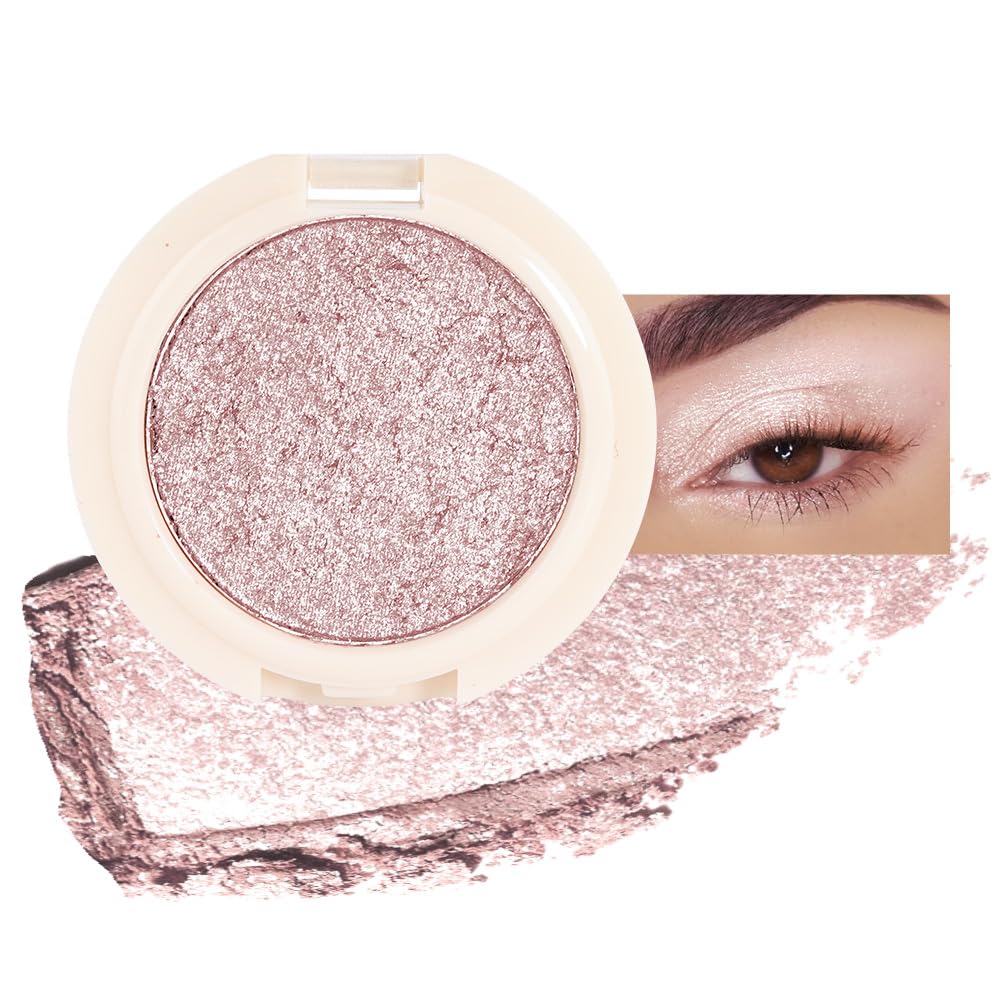 Eyeshadow Single Glitter, High-Pigment Monochrome Eye Shadow Pressed Powder, Everyday Velvety Silky Eye Makeup Looks, Professional Long-Lasting Waterproof Single Eyeshadow Palette, Rose Gold 05