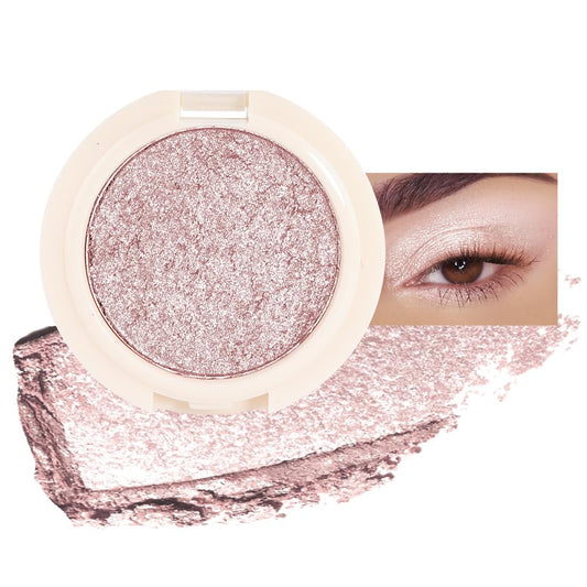 Eyeshadow Single Glitter, High-Pigment Monochrome Eye Shadow Pressed Powder, Everyday Velvety Silky Eye Makeup Looks, Professional Long-Lasting Waterproof Single Eyeshadow Palette, Rose Gold 05