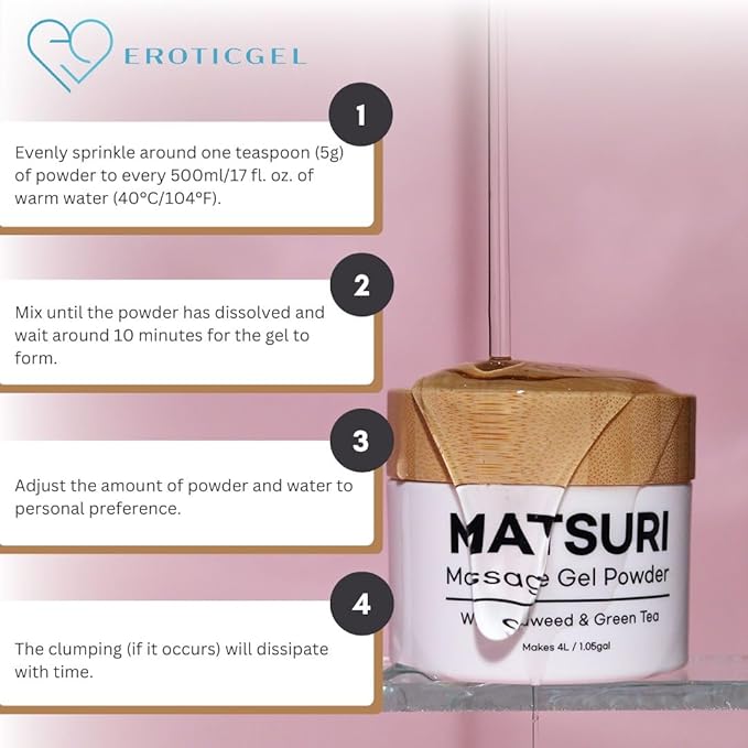 Japanese Nuru Massage Gel Powder 40g | Formulated with Natural Seaweed & Green Tea | Made in Japan | Paraben, & Glycerine Free | Fragrance-Free | Makes 1.05 gal/ 4L | Vegan | Matsuri