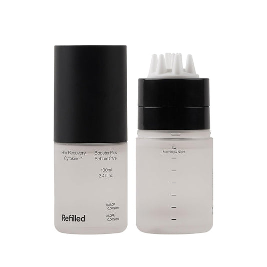 REFILLED Booster Plus Sebum | Hair Growth Serum & Thickening Scalp Treatment with Built-in Massager for Men & Women | Hair Loss & Thinning | Fuller & Baby Hair Regrowth | Fast-Absorbing with Biotin